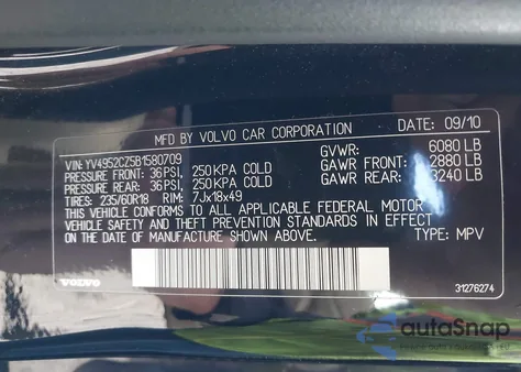 2011 Volvo Xc90 3.2 из США, поврежденный, VIN YV4952CZ5B1580709